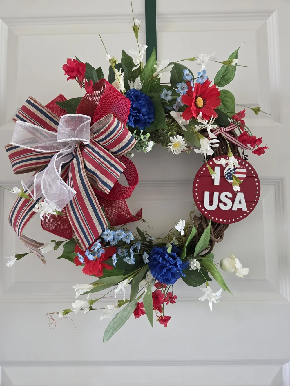 Patriotic USA Red, White & Blue Holiday Wreath - Home Holiday Decor
